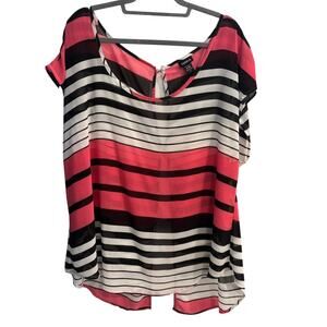 Torrid Size 2 2X Coral Black White Striped Short Sleeve Blouse